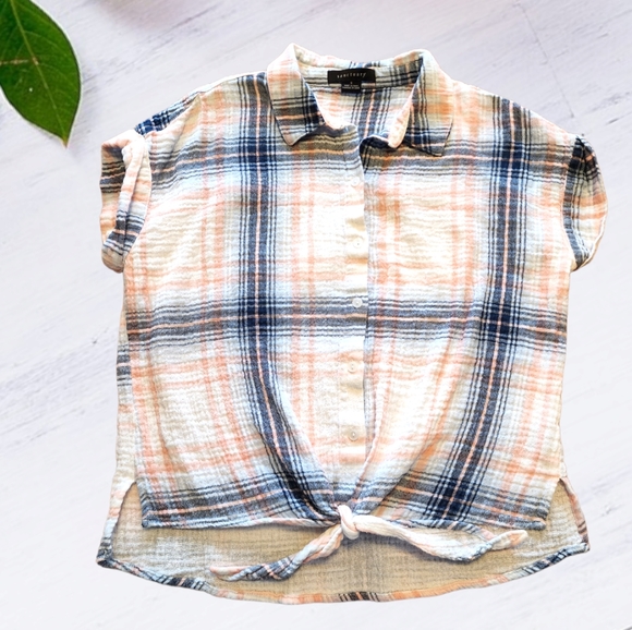 Sanctuary Tops - Sanctuary Button Up Plaid Tie Front Top